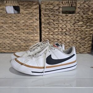 Nike Court Legacy White and Black Sneakers with Tan Detail